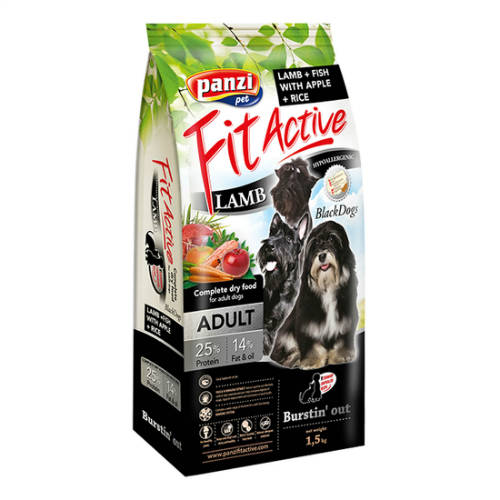 Panzi FitActive BlackDogs Hypoallergenic (Bárány) száraztáp - Sötét színű felnőtt kutyák részére (1,5kg)